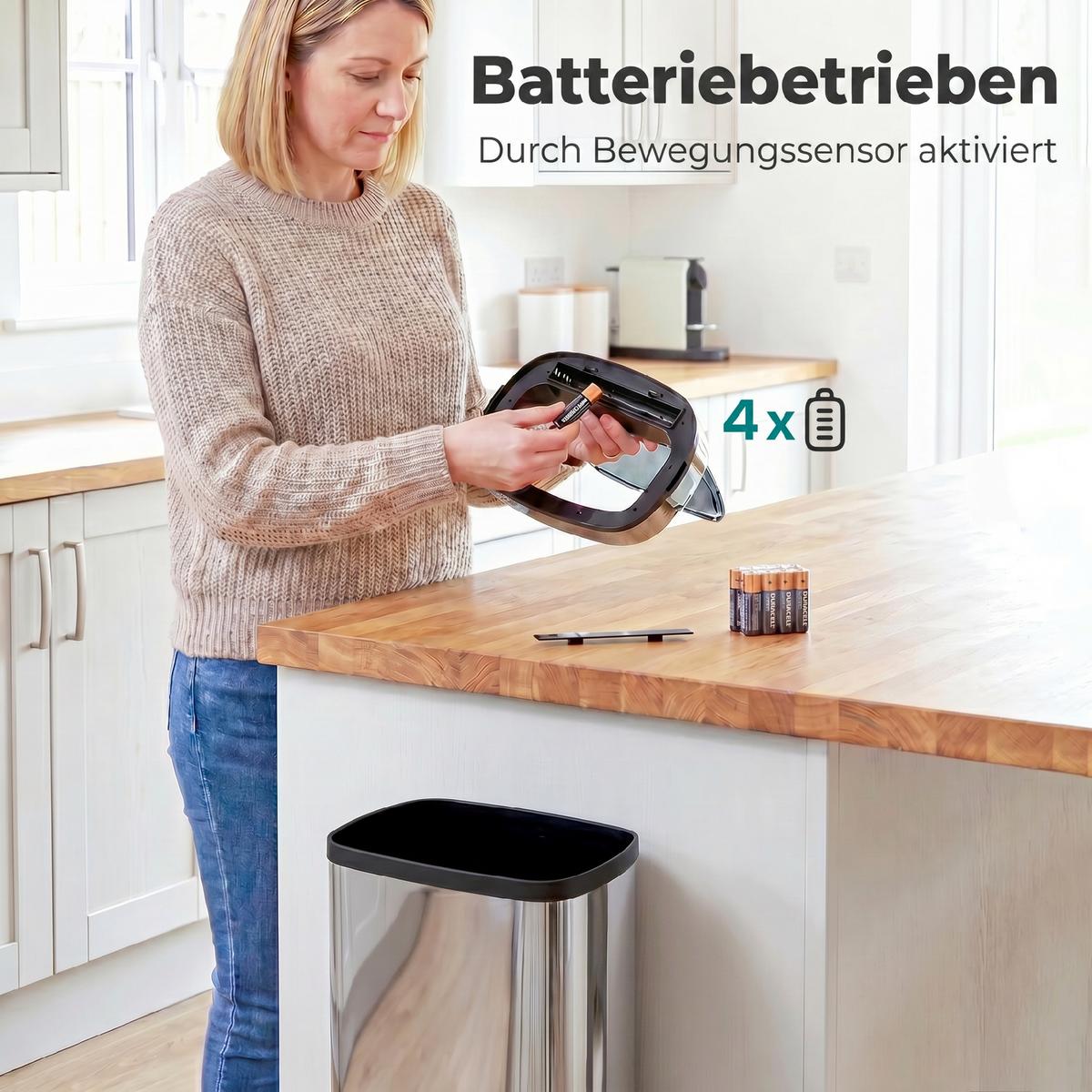 AUTOMATIK Mülleimer Abfalleimer mit Sensor Küche Edelstahl viereckig 50L - Silberfarben, Metall (25/84/33cm) - HOMCOM