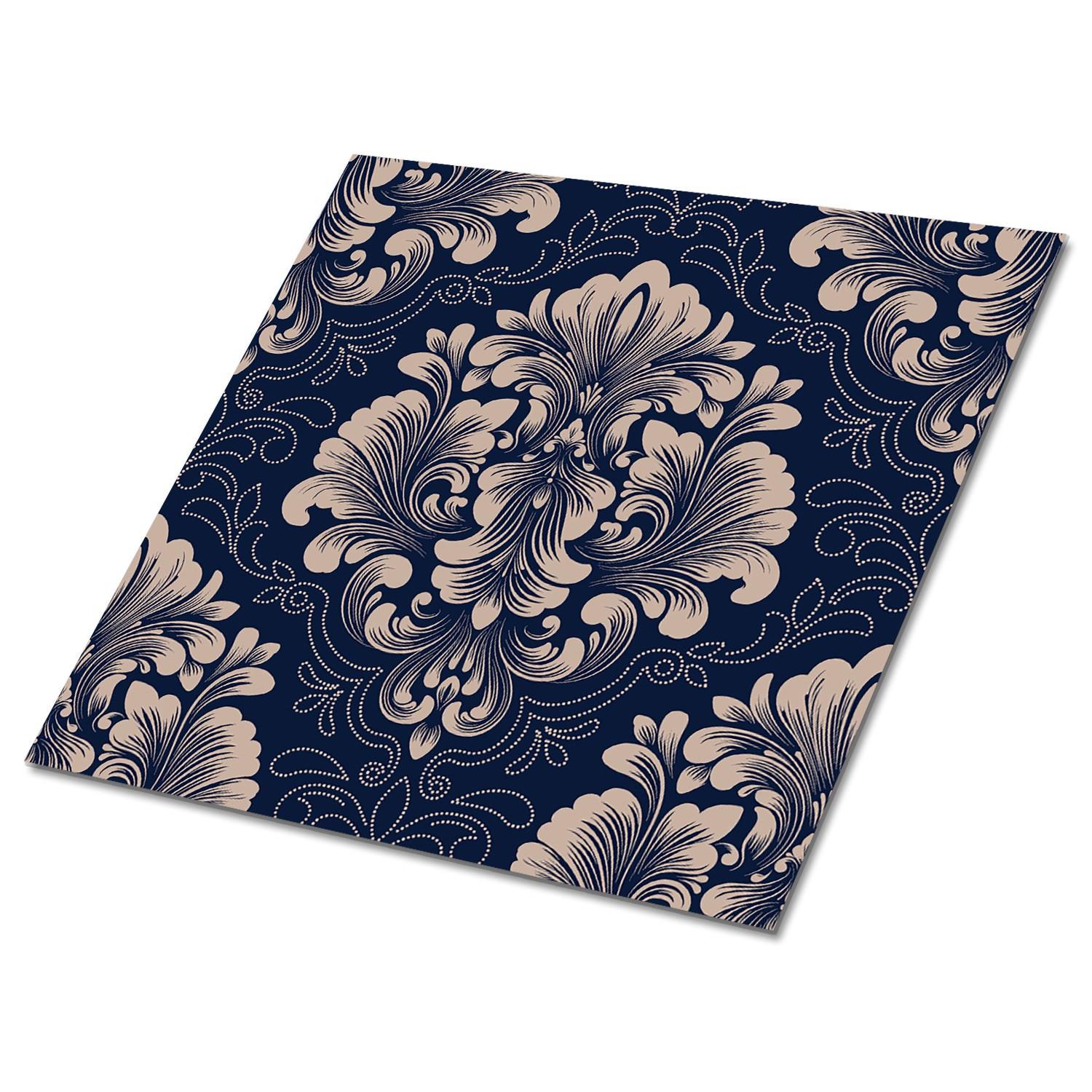SELBSTKLEBENDE Wandfliesen 9 Stück 30x30 cm - Damastmuster - Blau, Textil (30/1.6/30cm) - TULUP