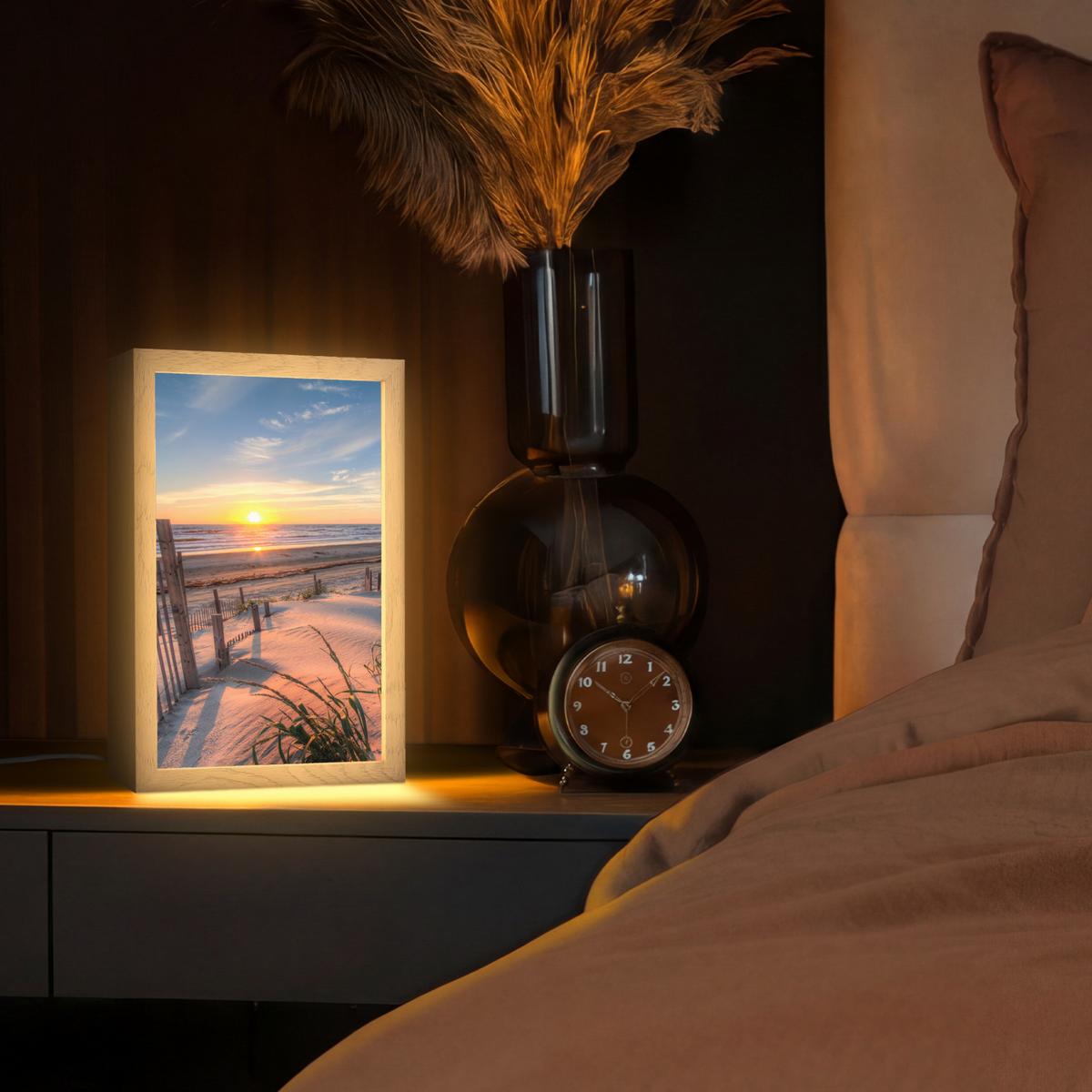 TISCHLEUCHTE Strand - Meer - Düne - Sonnenuntergang - Landschaft 20x30 cm - Creme, Holzwerkstoff (8/20/30cm) - OnlyWow