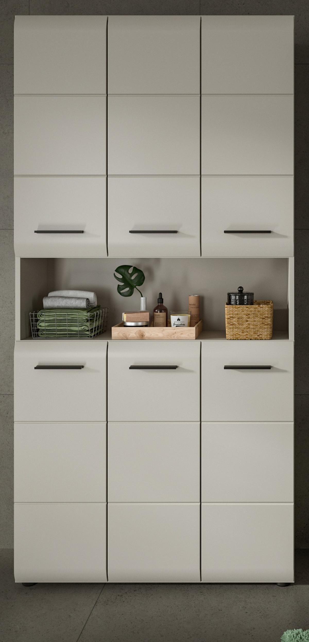 HOCHSCHRANK Kaschmir 90 x 185 cm, Badschrank XL 6-türig - Kaschmir/Schwarz, Holzwerkstoff/Kunststoff (90/185/30cm) - Inn.Furn