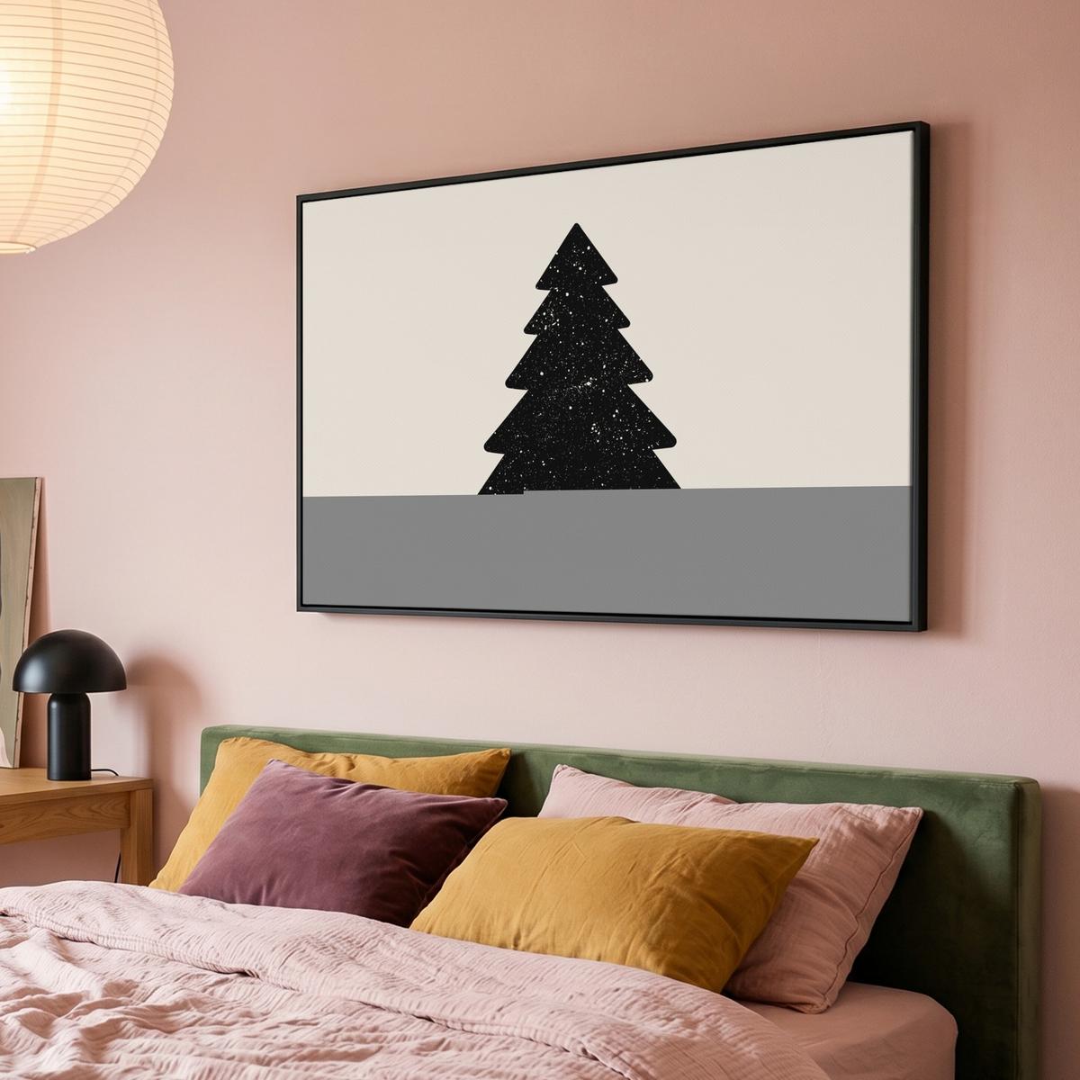 LEINWAND Bilder mit Rahmen - Weihnachtsbaum - Schwarz - Urlaub - Beige - 150x100 - Schwarz, Textil (150/100cm) - MuchoWow