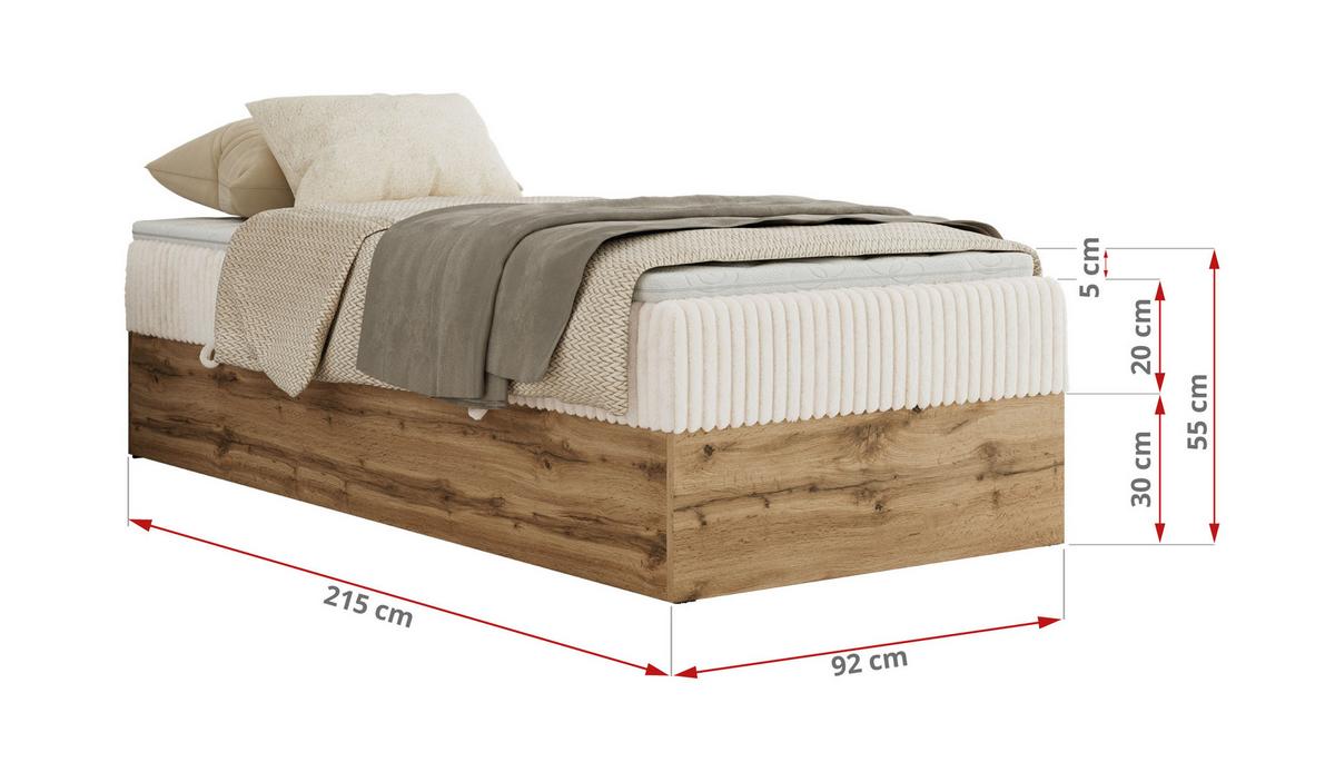BOXBETT WOOD ZERO 90/200 - Beige Cord - H3 - Topper T25 - Beige, Textil (90/200cm) - MKS