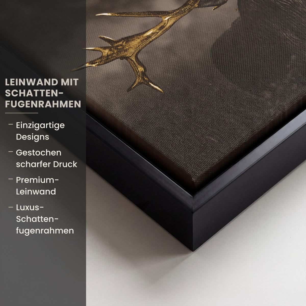 LEINWAND Bilder mit Rahmen - Rotwild - Schwarz - Gold - 20x20 - Braun, Textil (20/20cm) - MuchoWow