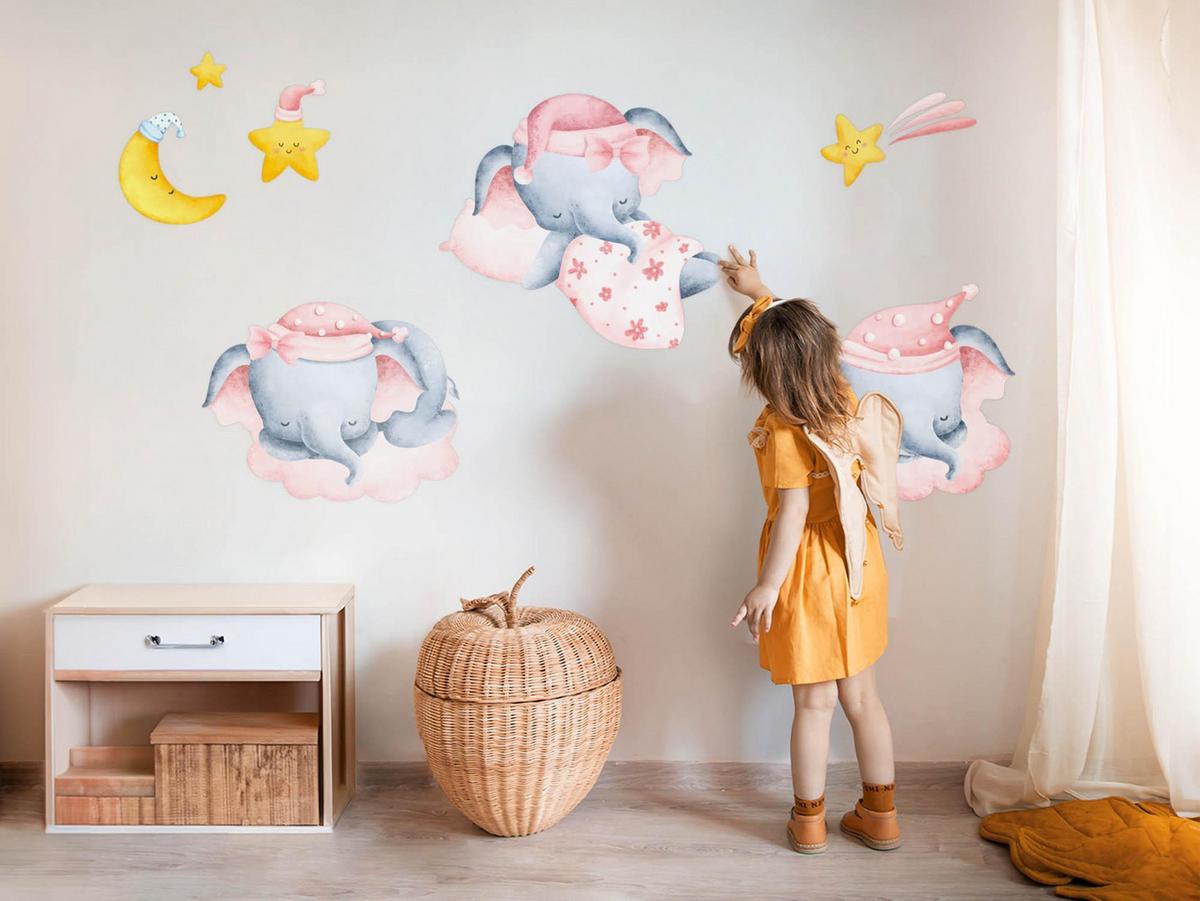 WANDAUFKLEBER 60x91cm - Pastellfarbene Elefantenwolken - Multicolor, Kunststoff (60/91/0.1cm) - Wallfluent