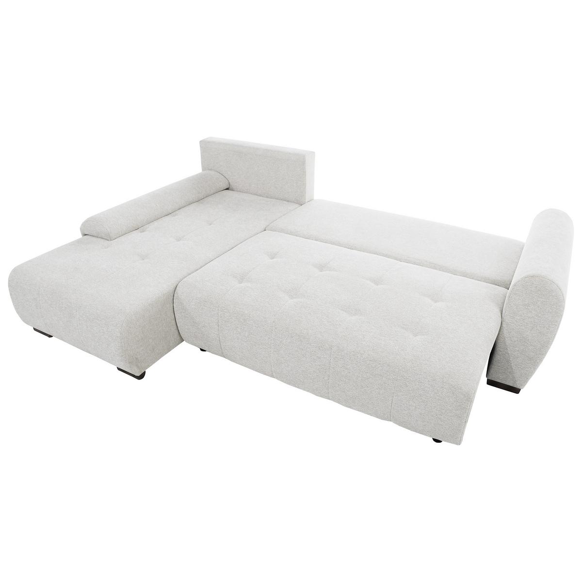 ECKSCHLAFSOFA Dallas mit Bettkasten, 255 cm, Creme, links, Velour-Stoff - Beige, Textil (255/175cm) - Beautysofa