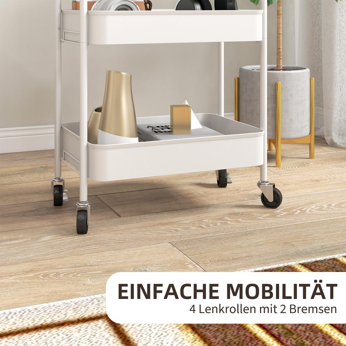 SERVIERWAGEN Rollwagen mit 3 Etagen, für Küche, Wohnzimmer, Stahl, Weiß - Weiß, Metall (30.6/79/45cm) - HOMCOM