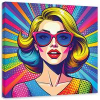 WANDBILD, Frau mit Brille im Pop Art Stil - Multicolor, Textil (20/20cm) - Feeby