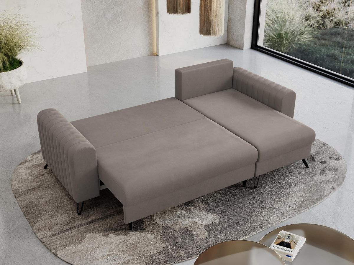 ECKSOFA Axel Samt Hellbraun - Hellbraun/Schwarz, Textil/Metall (242/140cm) - MKS