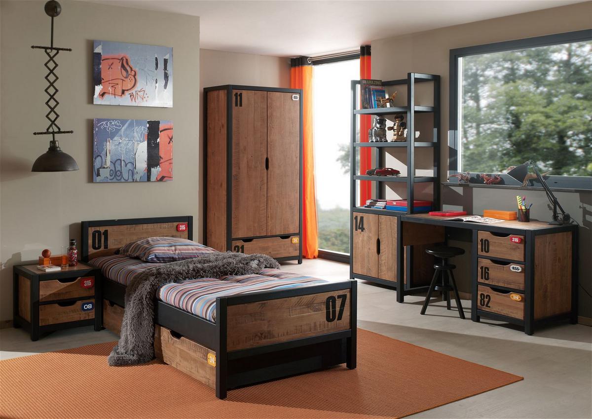 KINDERZIMMER Set komplett Kameko 10 Massivholz+MDF Schwarz/Cognac - Cognac/Schwarz, Holz (291/1/191cm) - 58aufmkessel