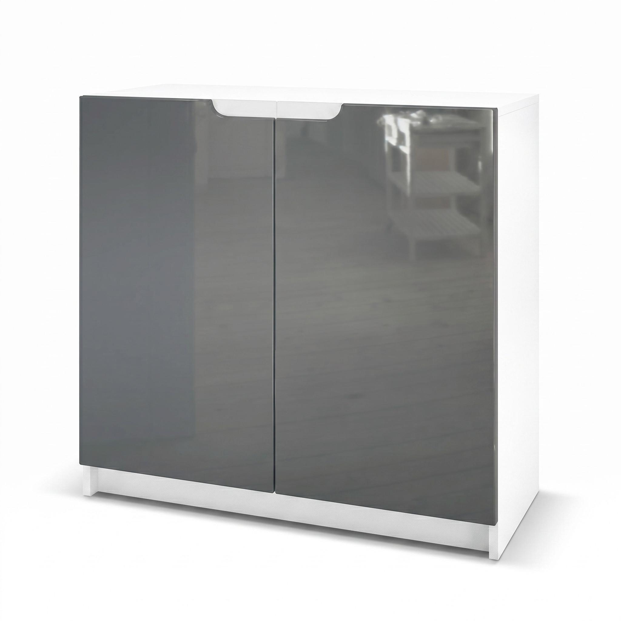 KOMMODE Logan Fronten in Grau Hochglanz - Grau, Holzwerkstoff (82/78/37cm) - Vladon
