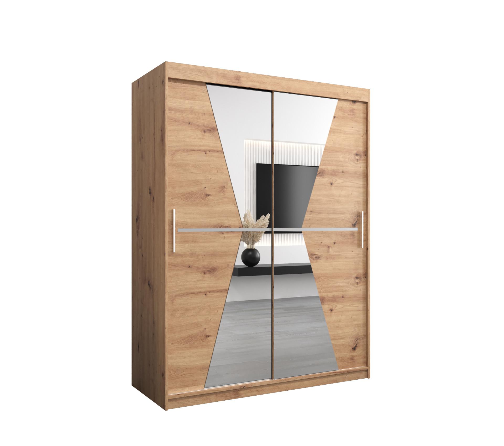 SCHWEBETÜRENSCHRANK 200/150/62 2-türig - Silberfarben/Eiche Artisan, Holz/Kunststoff (150/200/62cm) - MÖBEL KRYSPOL