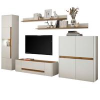 WOHNWAND 5-teilig weiß, Eiche Wotan 330 cm, Wohnkombination mit 15 Fächern - Eiche Wotan/Schwarz, Glas/Holz (330/197/45cm) - Furn.Design