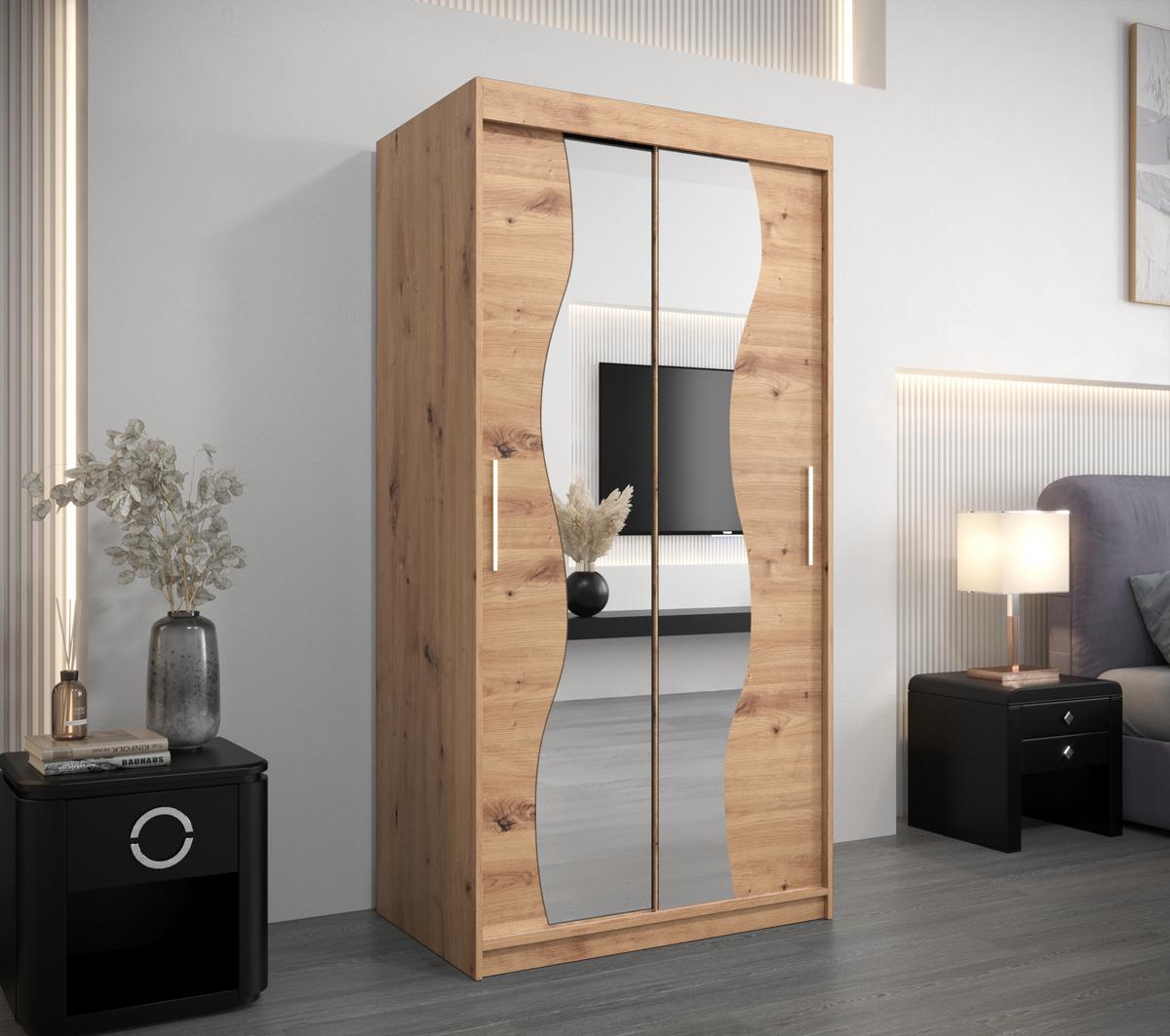 SCHWEBETÜRENSCHRANK 200/100/62 2-türig - Silberfarben/Eiche Artisan, Holz/Kunststoff (100/200/62cm) - MÖBEL KRYSPOL