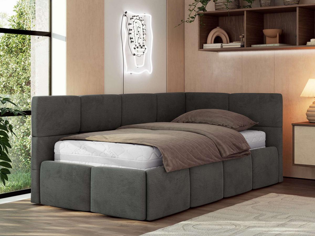 JUGENDBETT ARVO 90/200 - Dunkelgrau Velvet - Pocket-Matratze - Rechts Seite - Dunkelgrau, Textil (90/200cm) - MKS