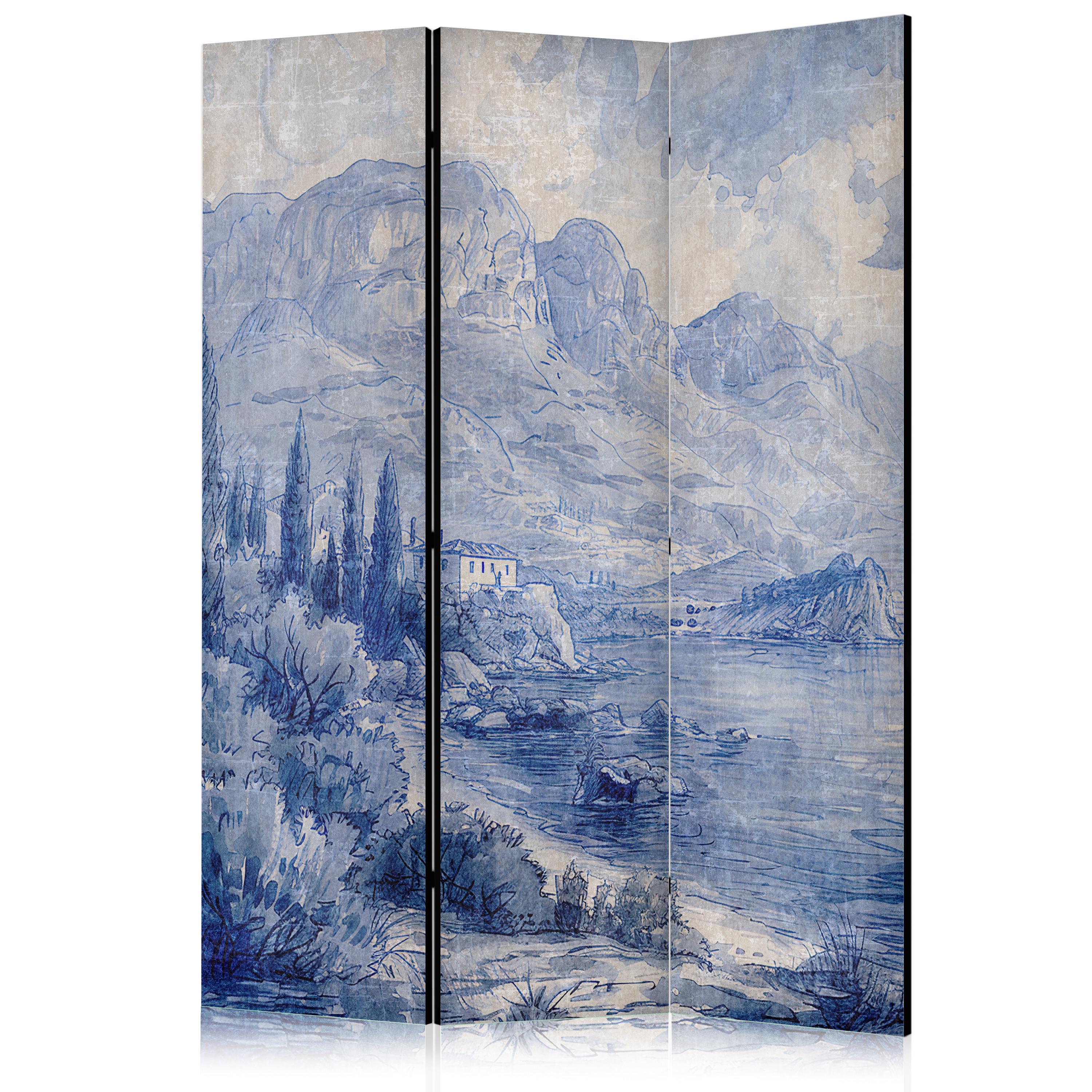 PARAVENT Einseitig Bedruckter 3-tlg 135x172 cm Comer See Vintage - Blau, Holz/Textil (135/172/3cm) - Muralo