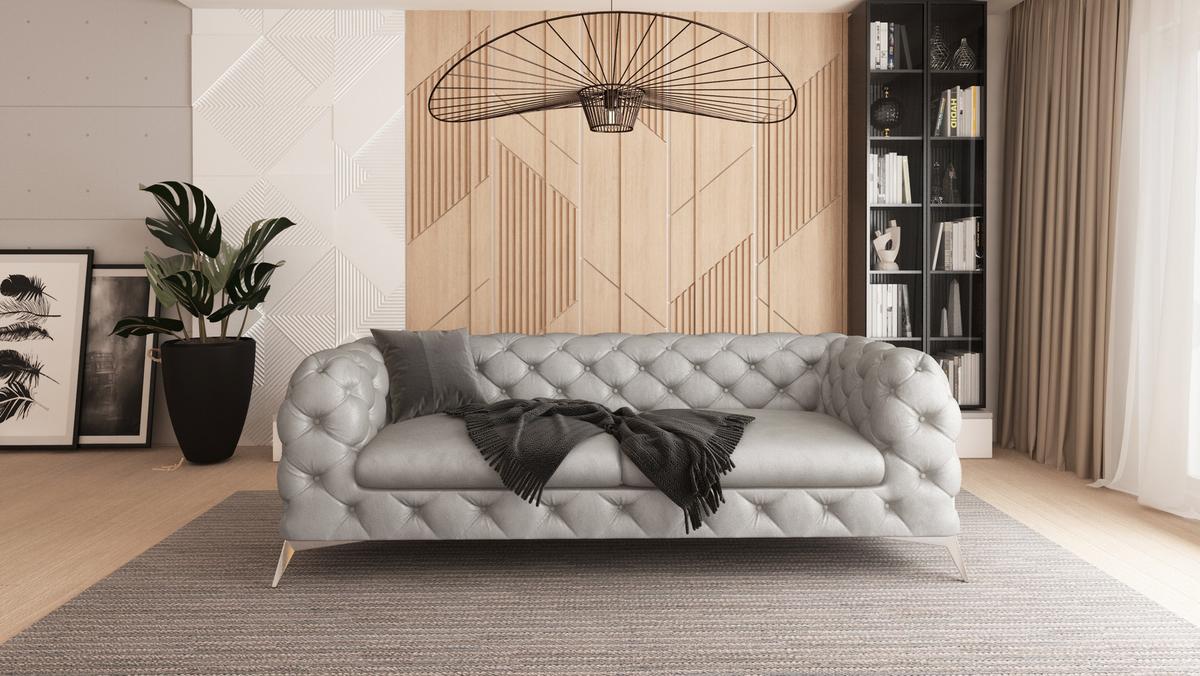 CHESTERFIELD-SOFA 3-Sitzer Quantum Grau Samt - Silberfarben/Grau, Holz/Textil (225/75/100cm) - S-Style Möbel