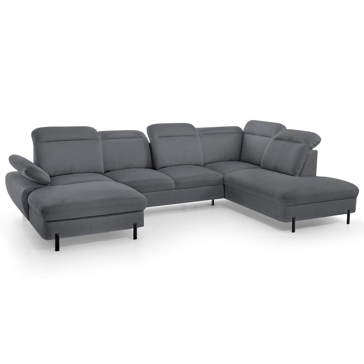 WOHNLANDSCHAFT Sora U mit Schlaffunktion und verstellbarer Sitztiefe, Kopfstützen und Armlehne, 365 cm, Anthrazit, Links - Anthrazit/Schwarz, Textil (365/107/235cm) - Beautysofa