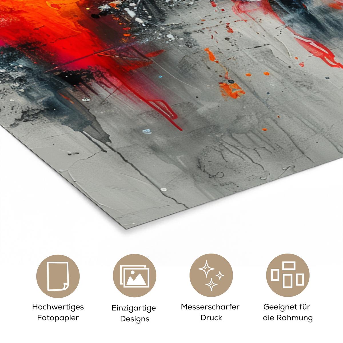 POSTER Moderne Kunst - Orange - Grau - Abstrakt Room Decor 20x30 cm - Hellgrau, Papier (20/30/0.1cm) - MuchoWow