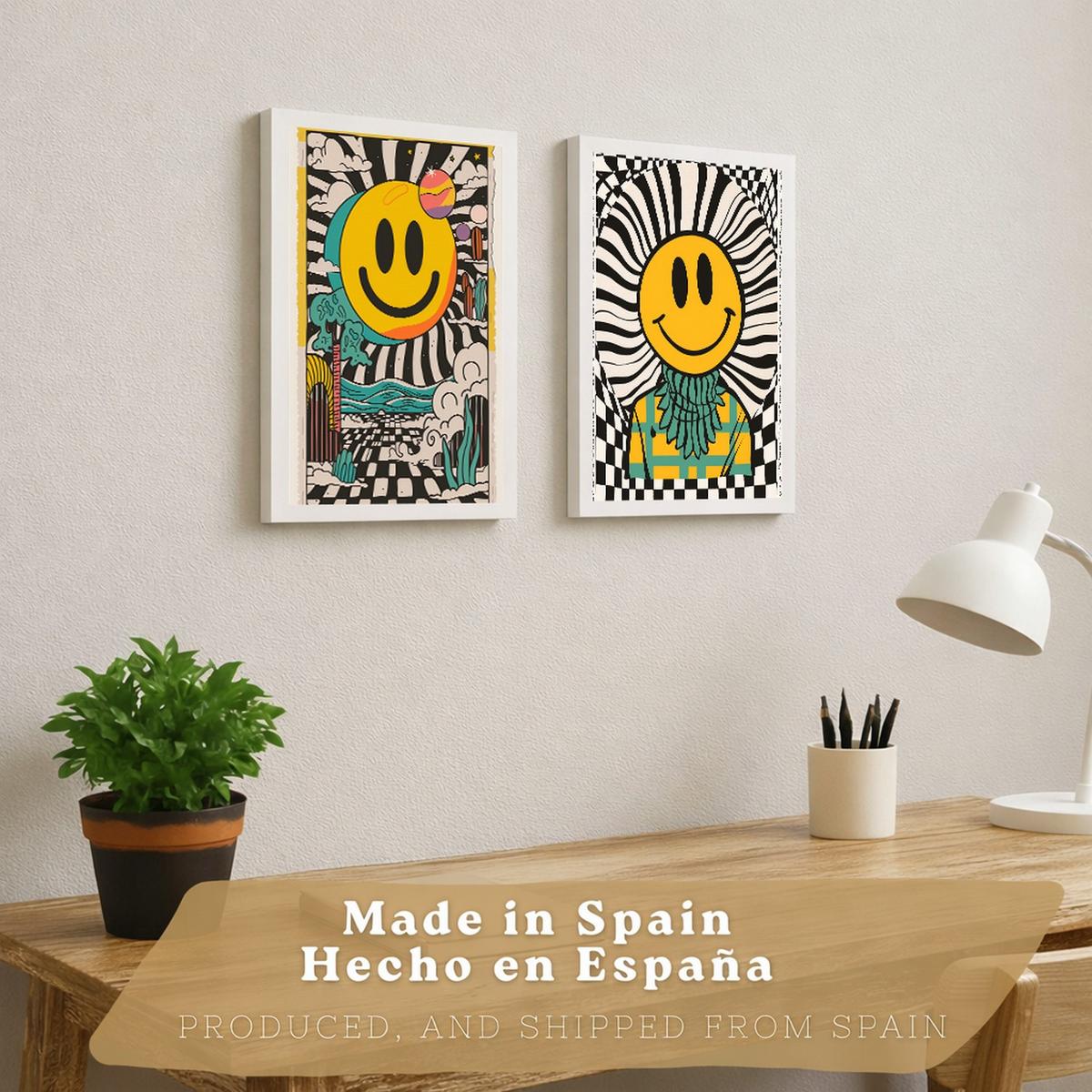 POSTER 4er Kunstdruck-Set Wandbilder Smiley Emoji modern Wohnzimmer Deko, Schlafzimmer, Küche, Badezimmer Weißer Rahmen A3 - Weiß, Papier (29.7/1/42cm) - Nacnic