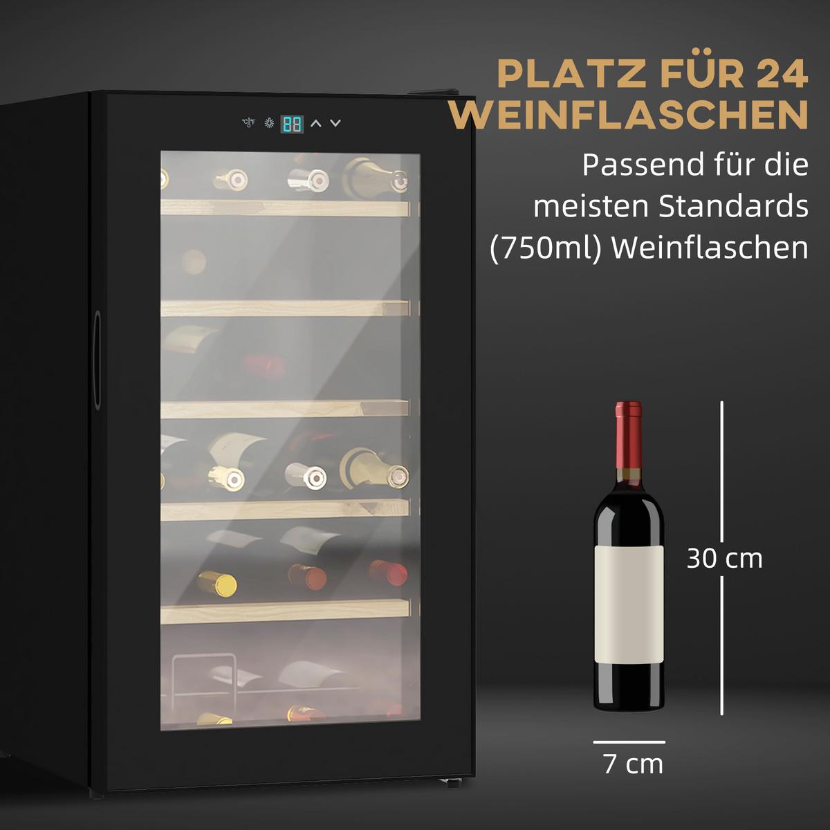 WEINKÜHLSCHRANK Metall Hartglas Schwarz - Schwarz, Metall (45/75/43cm) - HOMCOM