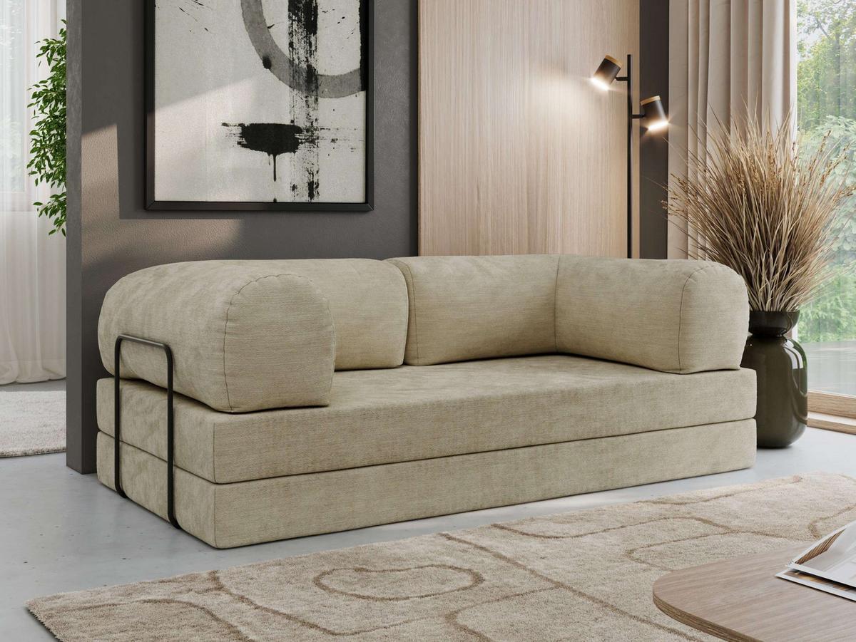 3-SITZER SOFA ORSETTO - Beige Schenille glatt - Beige/Schwarz, Textil/Metall (200/70/100cm) - MKS