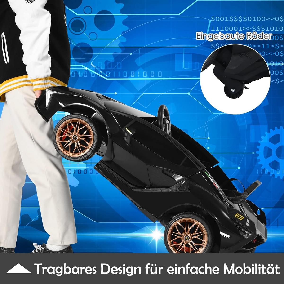 KINDERAUTO Lamborghini 12V Schwarz - Schwarz, Kunststoff (108/41/64cm) - COSTWAY