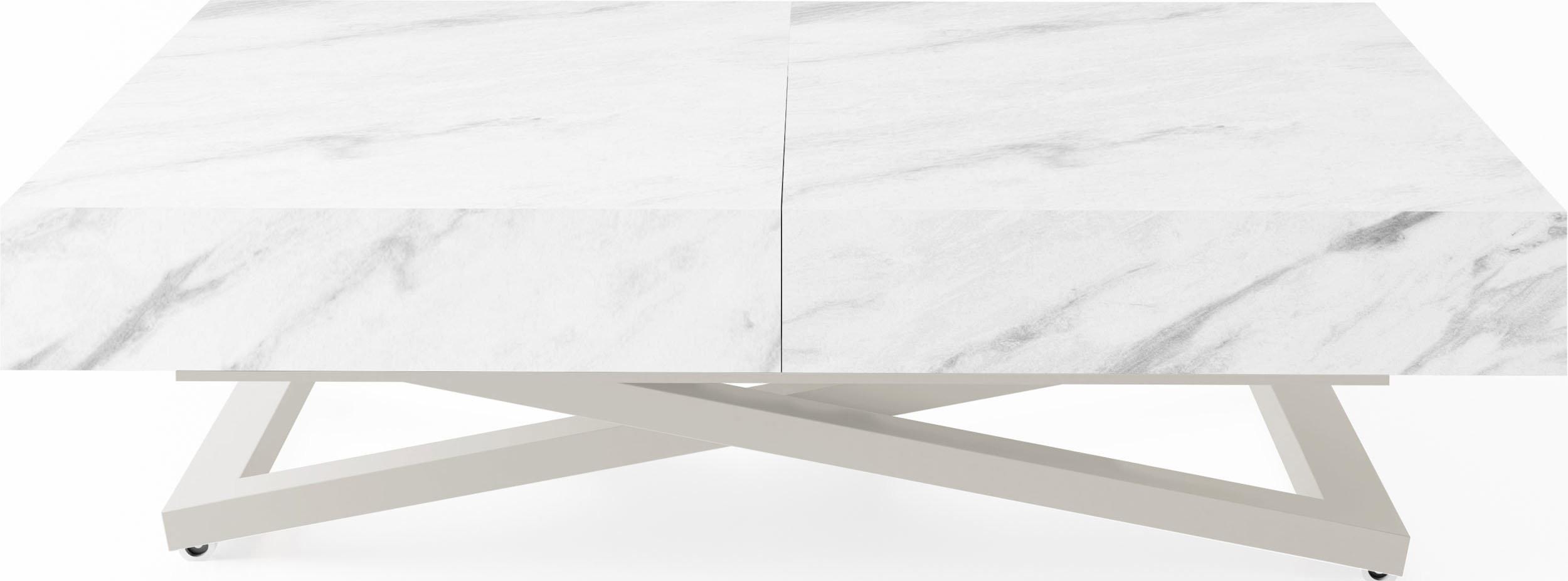 COUCHTISCH Cavetta U höhenverstellbar ausziehbar, Marmor Weiß 120-200/80/27-76 cm - Ecru/Kaschmir, Holzwerkstoff/Metall (80/200/76cm) - WFL GROUP