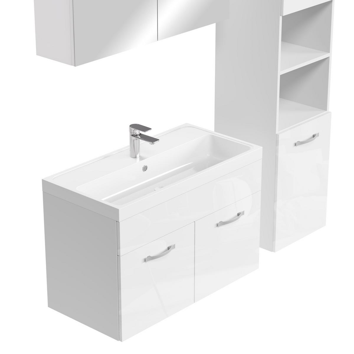 BADMÖBEL-SET Paso LED 5 Teile Weiß Hochglanz - 80 x 35 x 55 cm - Weiß, Holz (80/55/40cm) - Badplaats
