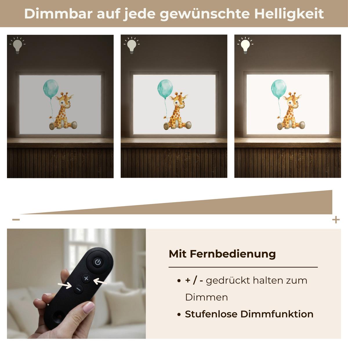 NACHTTISCHLAMPE MIT AKKU Giraffe - Baby - Tiere - Blauer Ballon 40x30 cm - Weiß, Holzwerkstoff (8/40/30cm) - OnlyWow