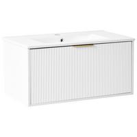 WASCHBECKENUNTERSCHRANK wandmontiertk mit Waschbecken mit goldenem Griff Weiß Tilcara - Weiß, Holzwerkstoff (80/38/93cm) - Beliani