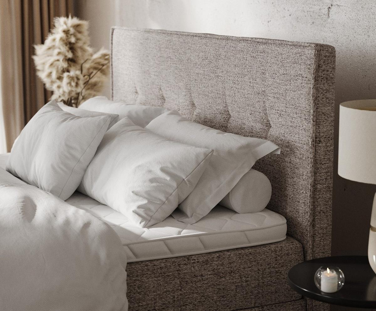 BOXBETT Tivra 160/200 cm Beige im Neve Stoff - Beige/Schwarz, Holz/Holzwerkstoff (160/200cm) - AltaBeds