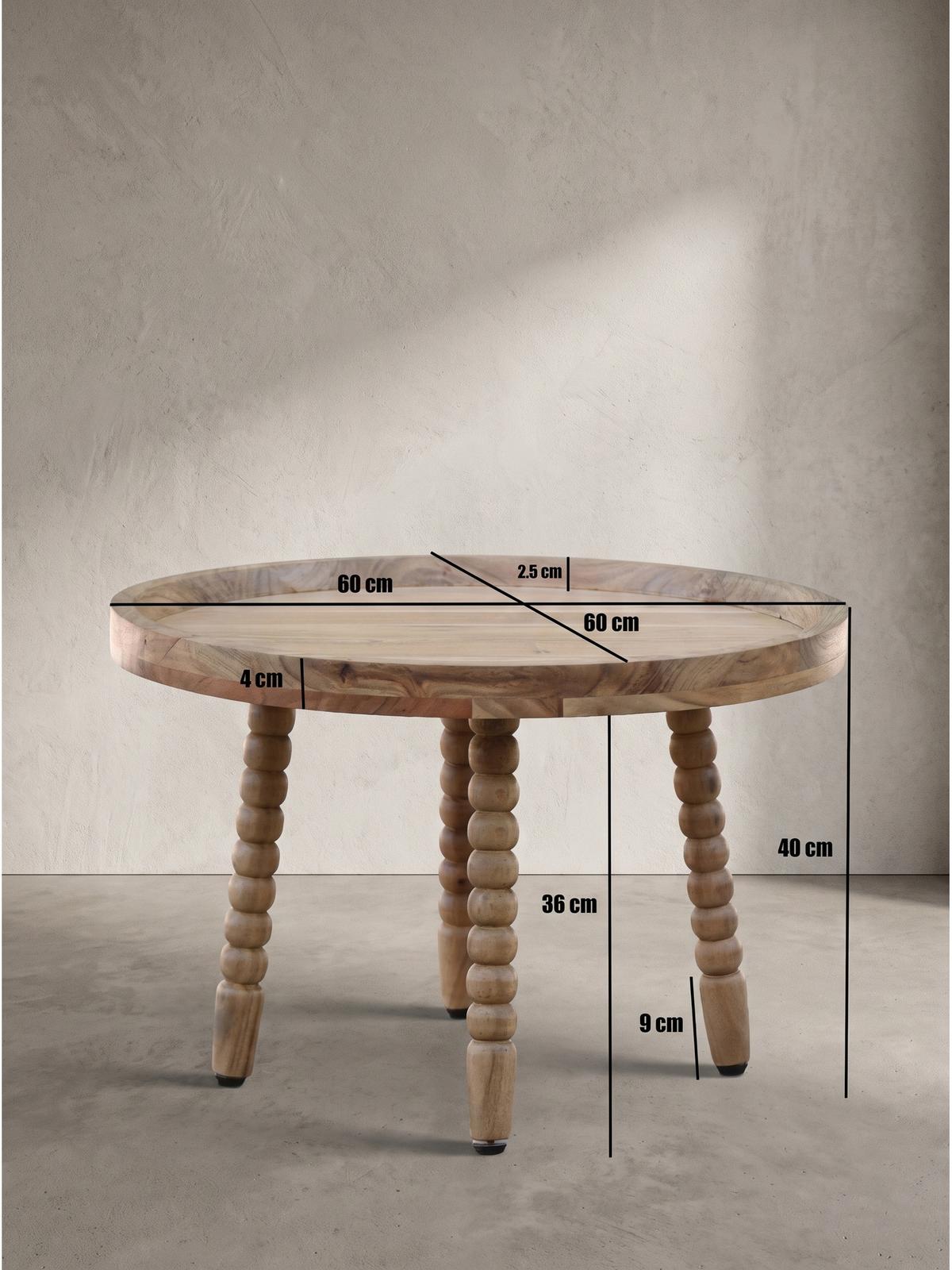 COUCHTISCH MORAVA, Akazie Massivholz, Ø 60 x 40 cm - Braun/Akaziefarben, Akazienholz/Holz (60/60/40cm) - KADIMA DESIGN