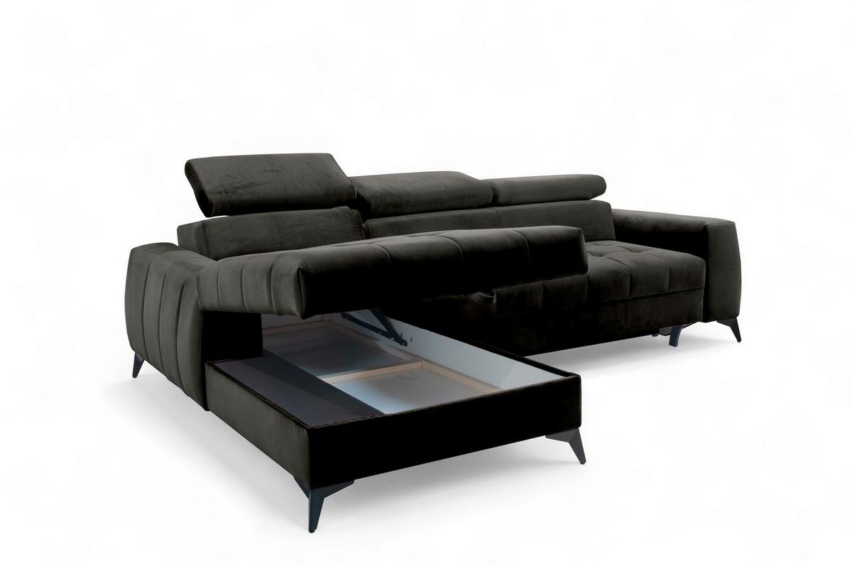 ECKSOFA L Form Arkucio Mini Schwarz 260/200/95 cm Links mit Schlaffunktion - Schwarz, Textil/Metall (200/260cm) - AX Living