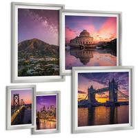 BILDER SET 5er Set - 50x50 cm & 20x30 cm & 40x60 cm Silberner Rahmen - Brücken, Sonne, Stadtblick - Silberfarben, Kunststoff (40/60cm) - TULUP