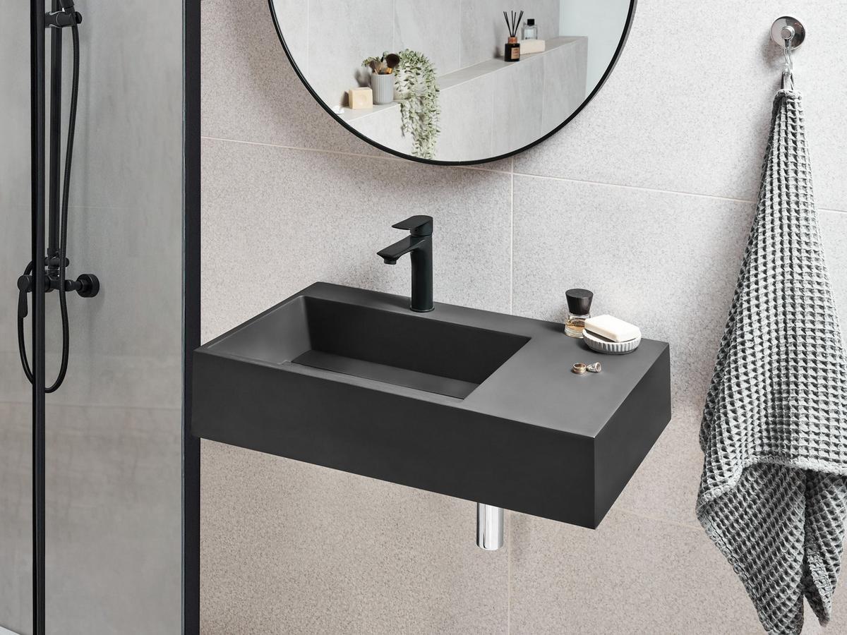 HÄNGEWASCHBECKEN Schwarz 75/43 cm Mineralguss Cusco - Schwarz, Naturmaterialen (75/15/43cm) - Beliani