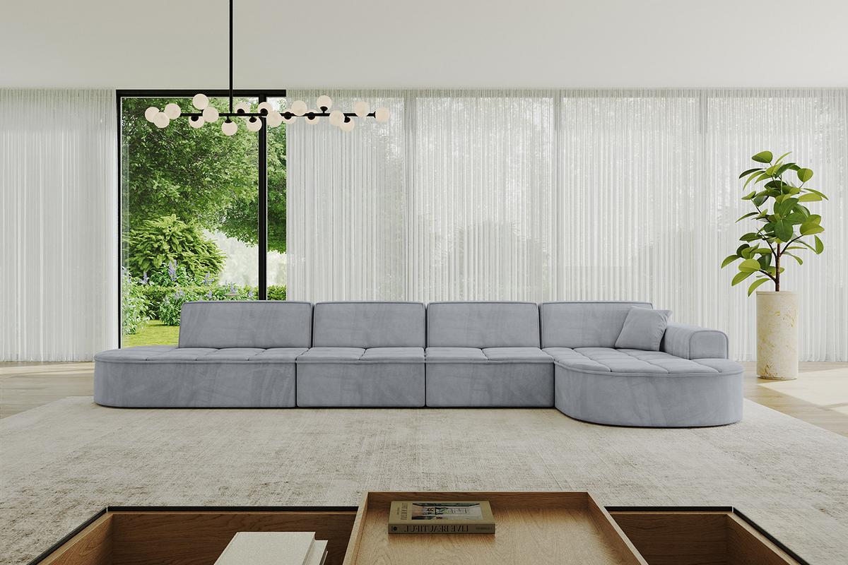 ECKSOFA Ottomane Rechts TARO-L3 - 413x171x79,5 cm Hellgrau - Grau, Holzwerkstoff/Textil (413/171cm) - ALTDECOR