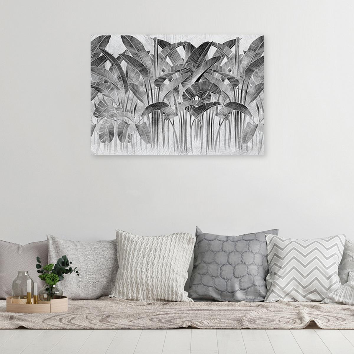 WANDBILD bananenblätter grau pflanzen - Grau, Textil (60/40cm) - Feeby