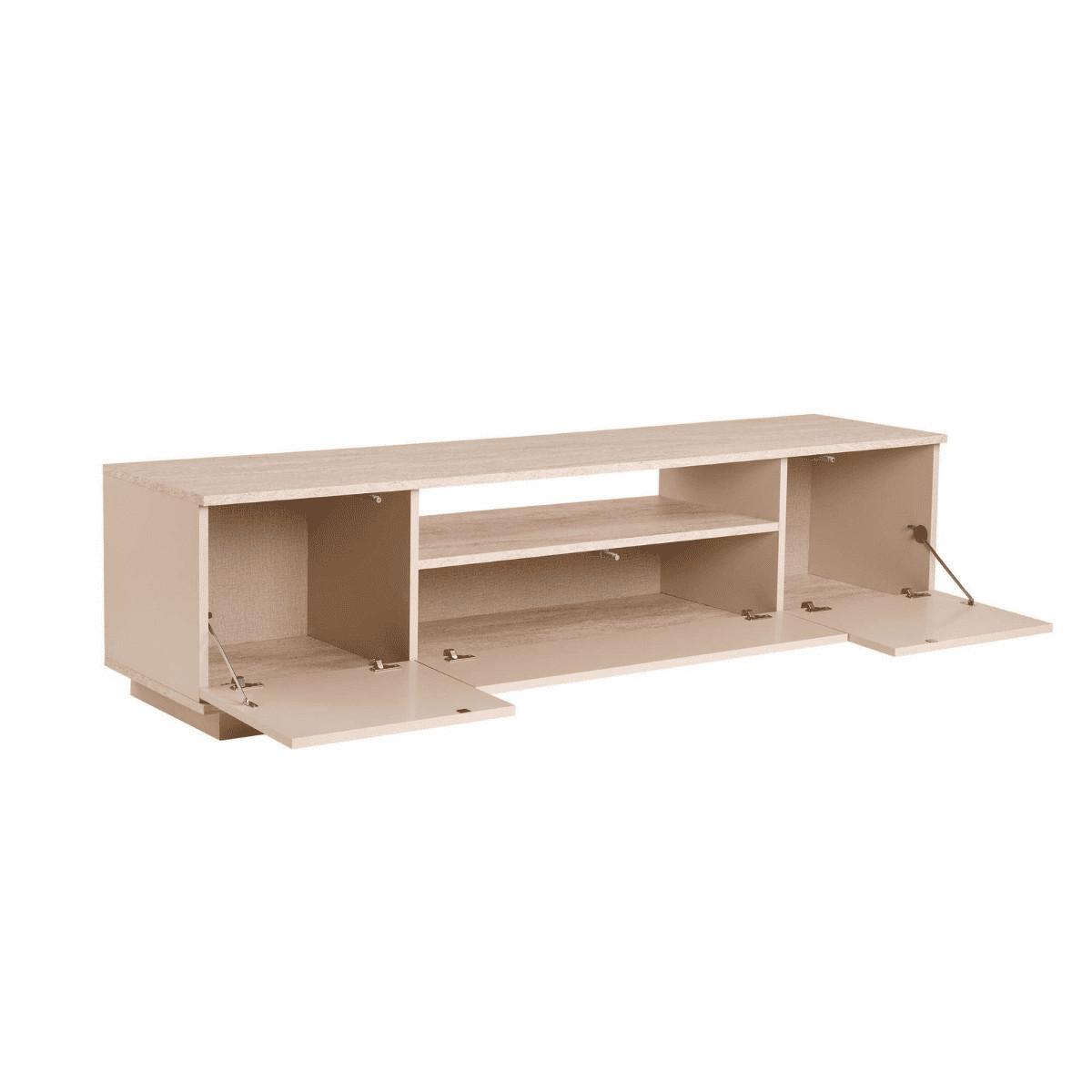 TV furniture with 3 folding doors and 1 niche, L180 cm - Beige, Holzwerkstoff (44.5/44.6/12cm) - Calicosy