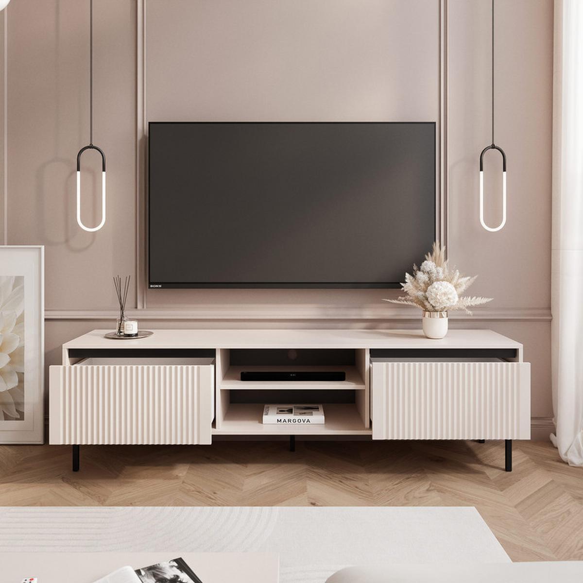TV-LOWBOARD LIRA stehend, 179 cm Sandbeige - Beige/Schwarz, Holzwerkstoff/Metall (179/50/40cm) - Idohome