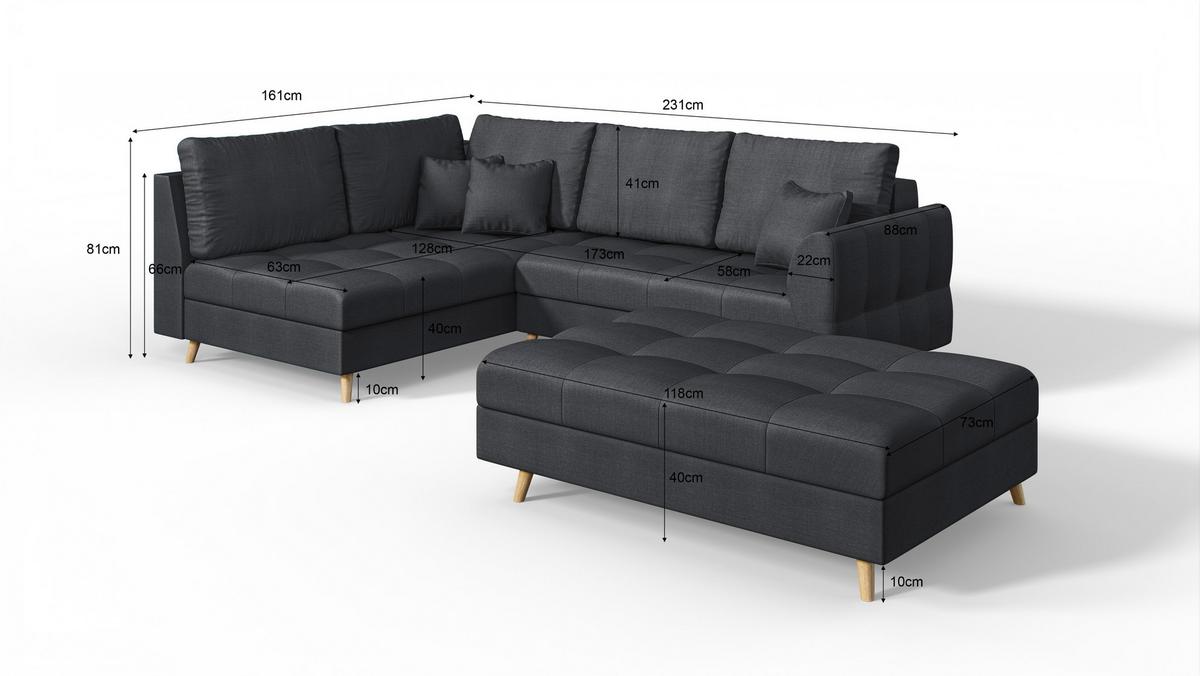 ECKSOFA MIT HOCKER Lorine Mikrofaser Anthrazit - Hellbraun/Anthrazit, Buchenholz/Textil (231/161cm) - S-Style Möbel
