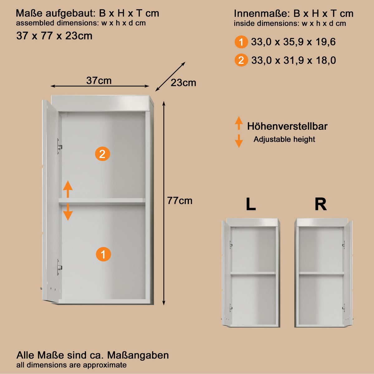 HÄNGESCHRANK weiß Hochglanz 37 x 77 cm, Badschrank hängend - Weiß, Holzwerkstoff/Kunststoff (37/77/23cm) - Top.Furn