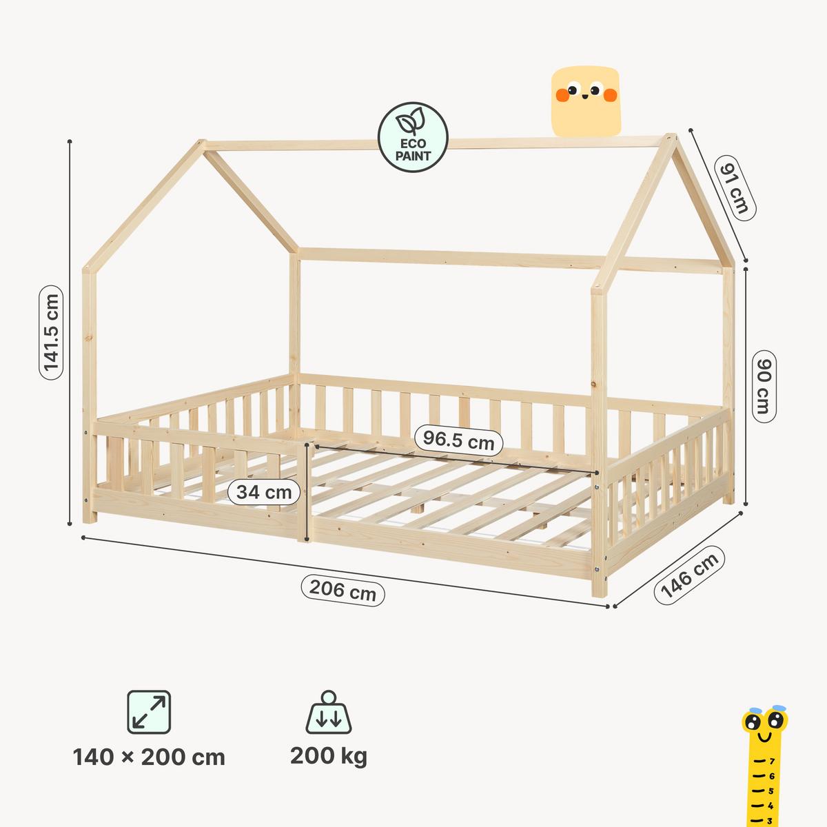 HAUSBETT Hesel - Naturfarben, Holz (140/200cm) - [en.casa]