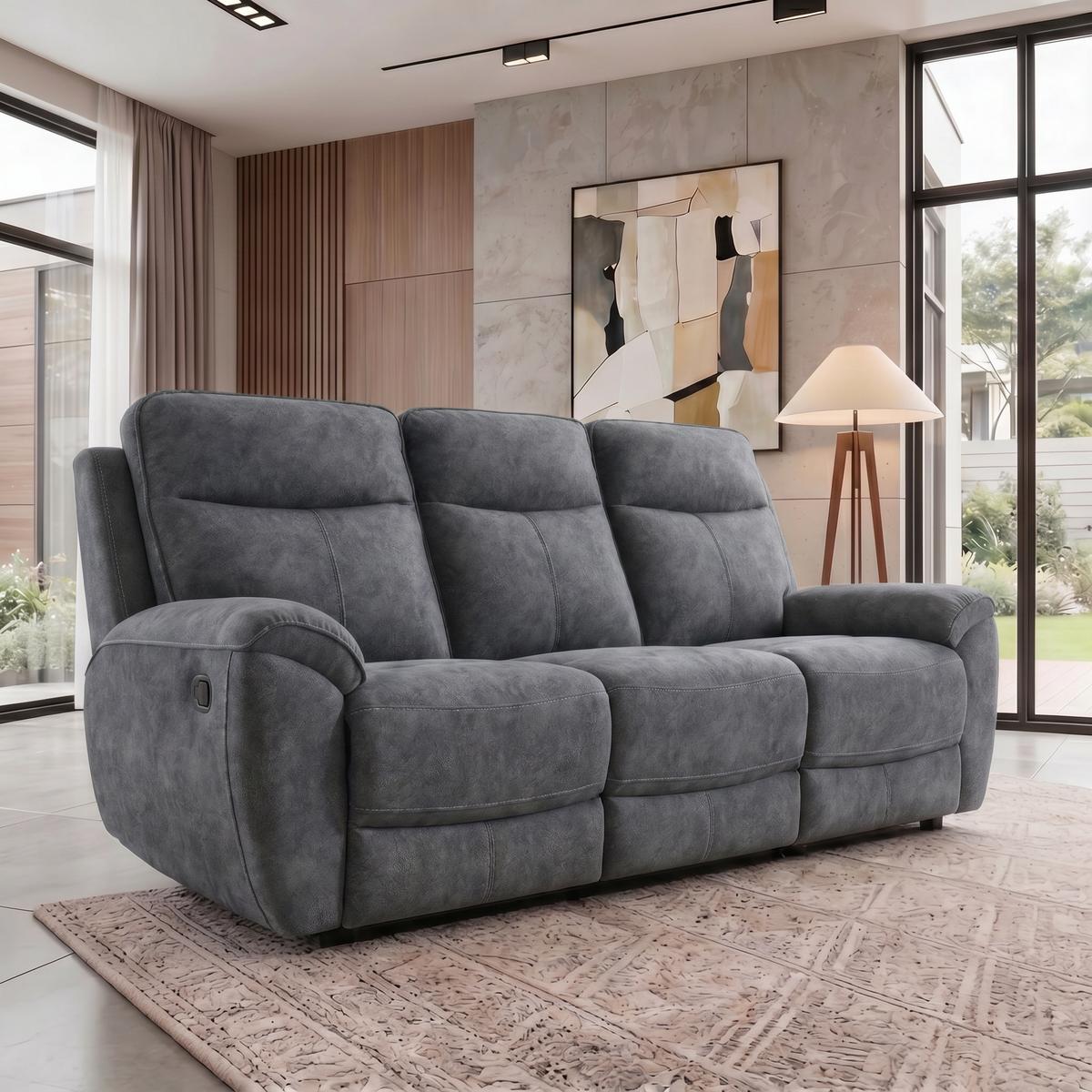 3-SITZER-RELAXSOFA Dolce, mit Relaxfunktion, 215 cm, Dunkelgrau, Velours - Dunkelgrau, Textil (215/106/100cm) - Beautysofa