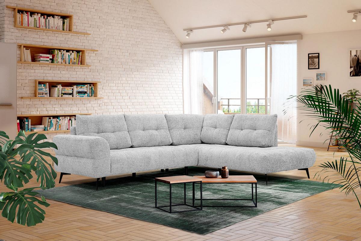 ECKSOFA SALVINI 5-Sitzer, hellgrau - Hellgrau/Schwarz, Holzwerkstoff/Textil (292/158cm) - Wozimo