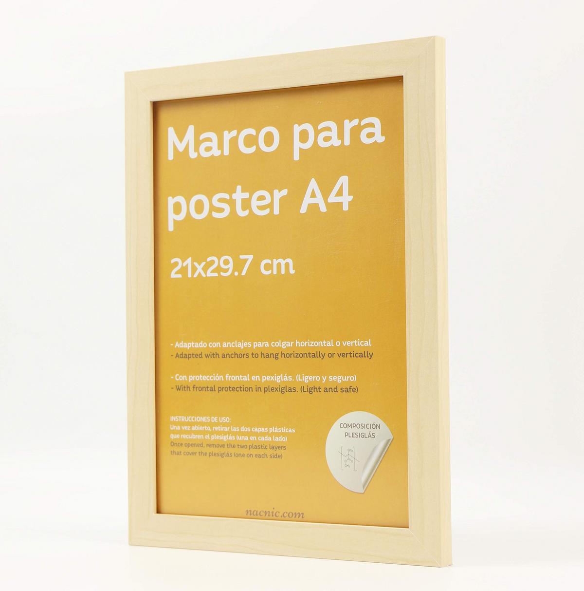 RAHMEN aus MDF und Acrylglas Schutz und Aussteller für Fotografien, Bilder, Poster, Gemälde, Dekoration für Haus Farbe Hellholz A4 - Beige, Holz (21/3cm) - Nacnic