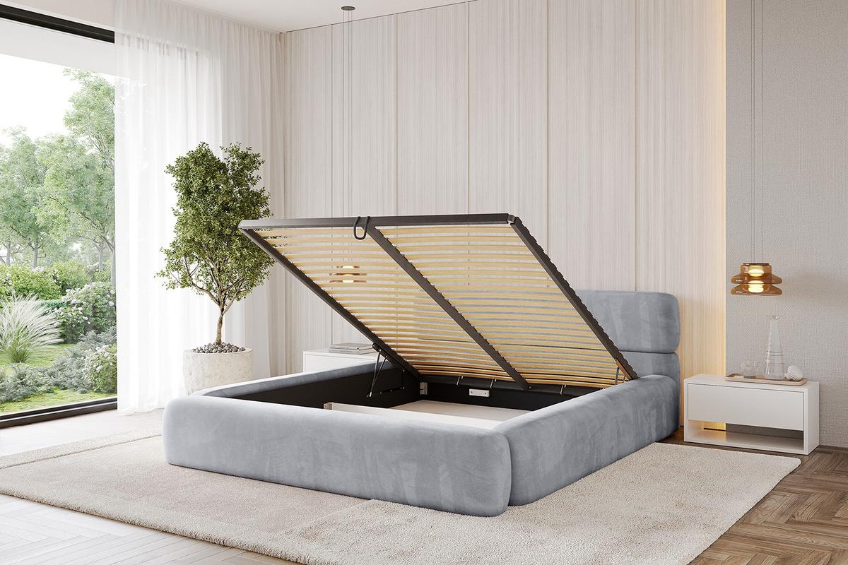 POLSTERBETT mit Bettkasten und Lattenrost, Bett mit Matratze H3/H4 - ENORA-V1 180x200 Hellgrau - Hellgrau, Holzwerkstoff/Textil (180/200cm) - ALTDECOR