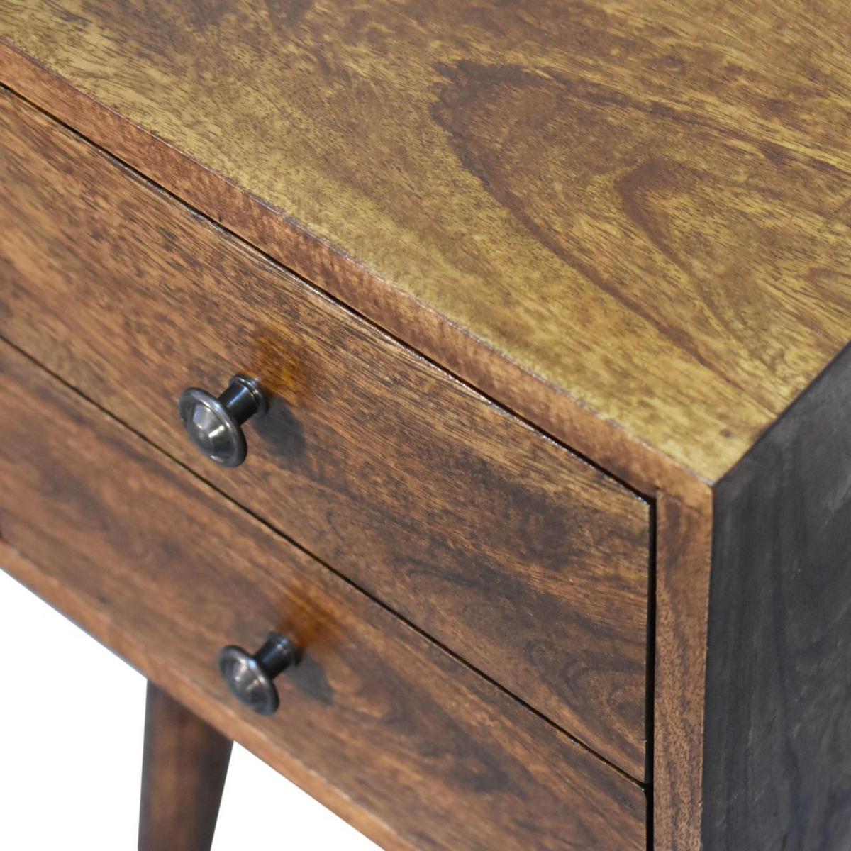 NACHTTISCH MINI KASTANIENHOLZ MIT 2 SCHUBLADEN, NORDISCHE BEINE, BEIGE - Beige/Messingfarben, Holz/Metall (30/57/30cm) - Artisan Furniture