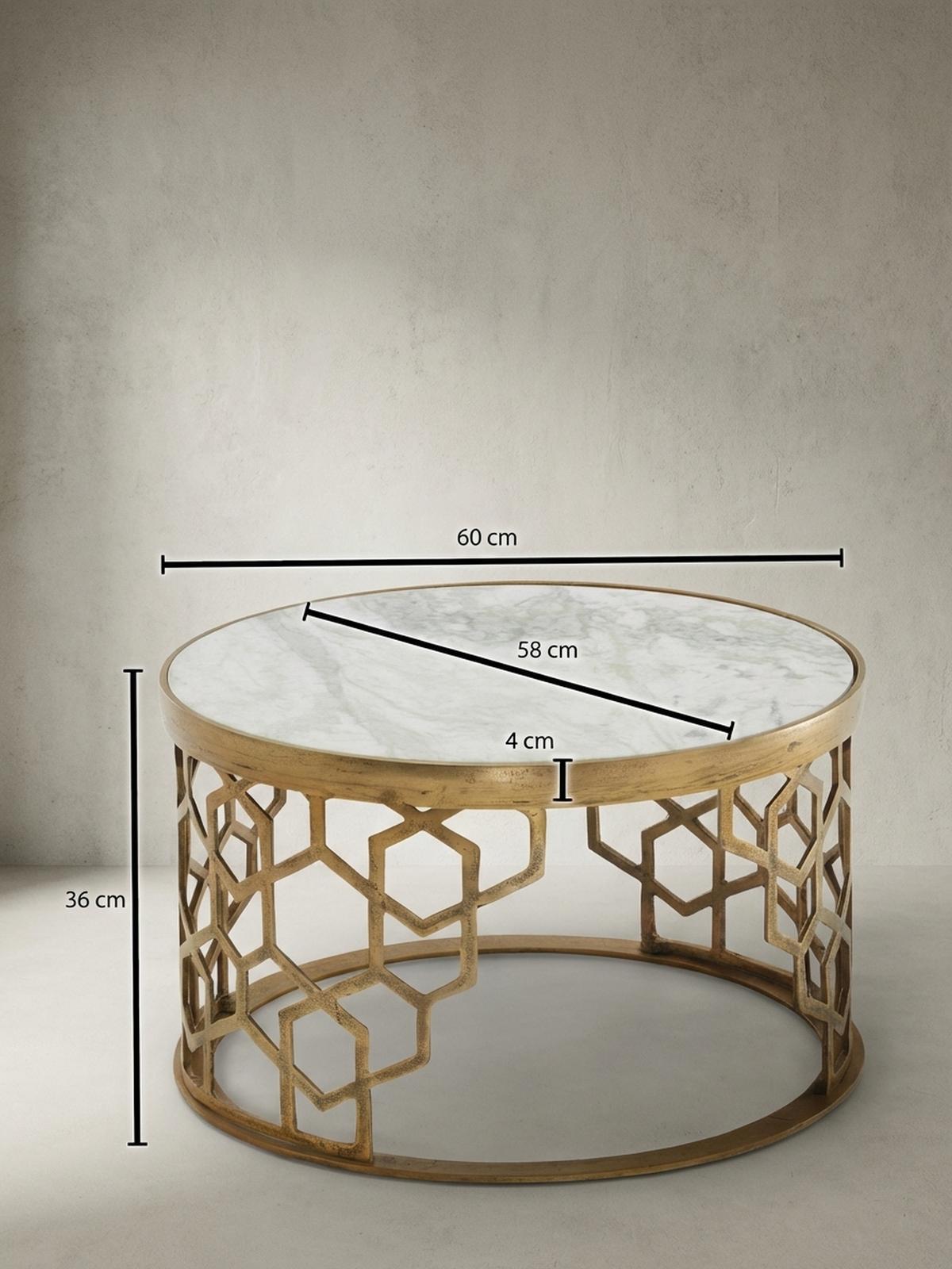 COUCHTISCH Weiß Marmor und Metall, Rund, Maße 60x60x36 cm, Modernes Design - Goldfarben/Weiß, Stein/Metall (60/60/36cm) - KADIMA DESIGN