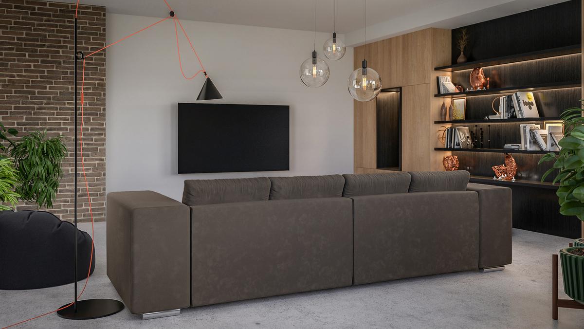 BIGSOFA Kami Microfaser Khaki - Dunkelbraun/Silberfarben, Kunststoff/Textil (290/80/110cm) - S-Style