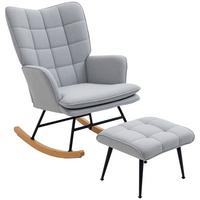SCHAUKELSTUHL Schwingsessel mit Hocker Armlehnsessel Relaxsessel mit Leinenoptik - Hellgrau/Schwarz, Buchenholz/Textil (89/90/64cm) - HOMCOM